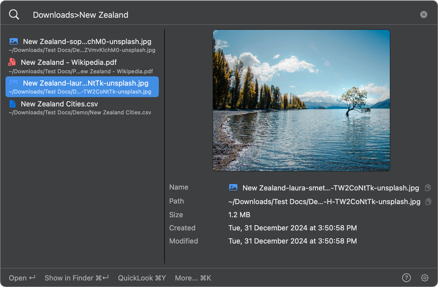 Screenshot showing the Find Files feature in FileMinutes app